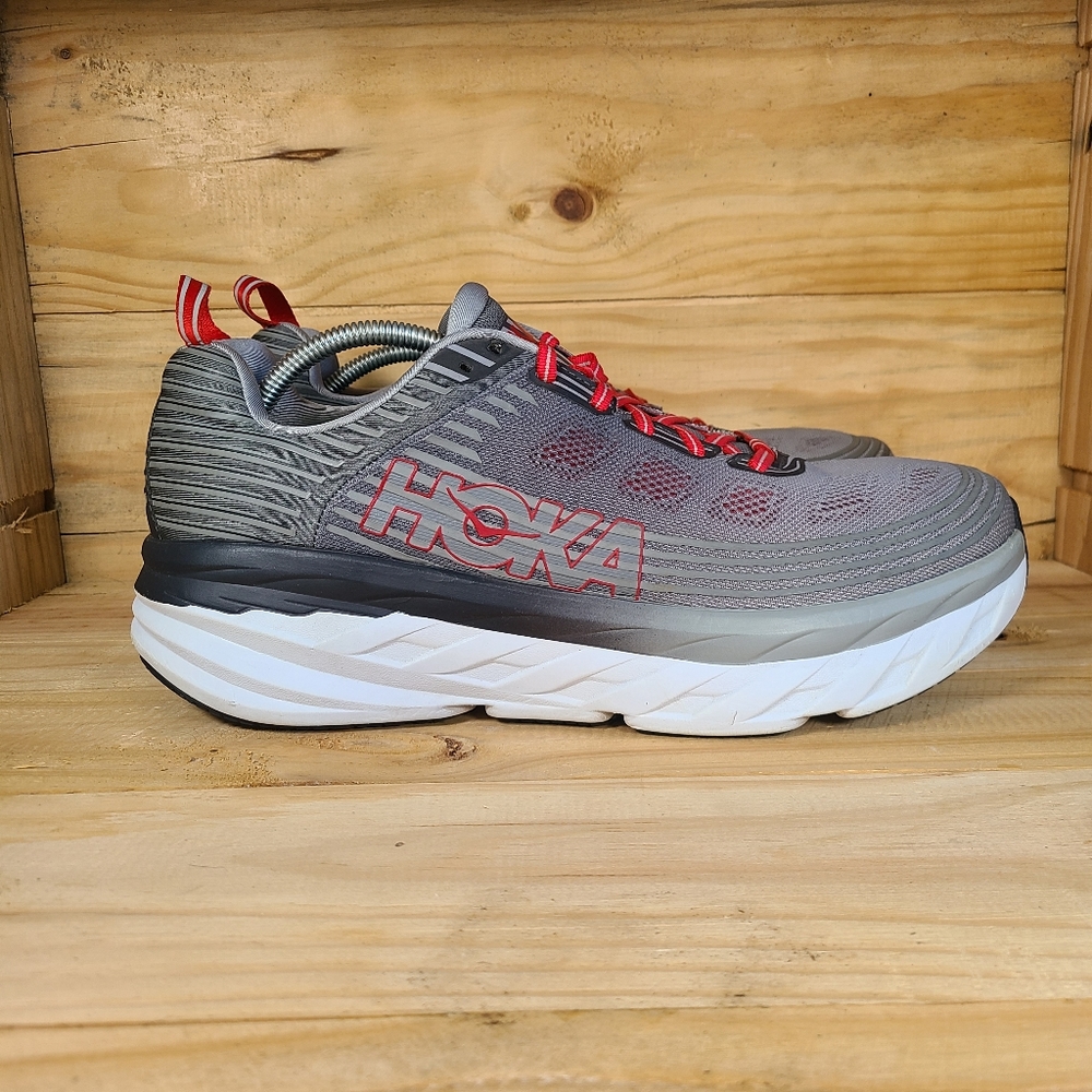 Hoka One One Bondi 6 Athletic Sneakers Men's 12.5 Gray Red